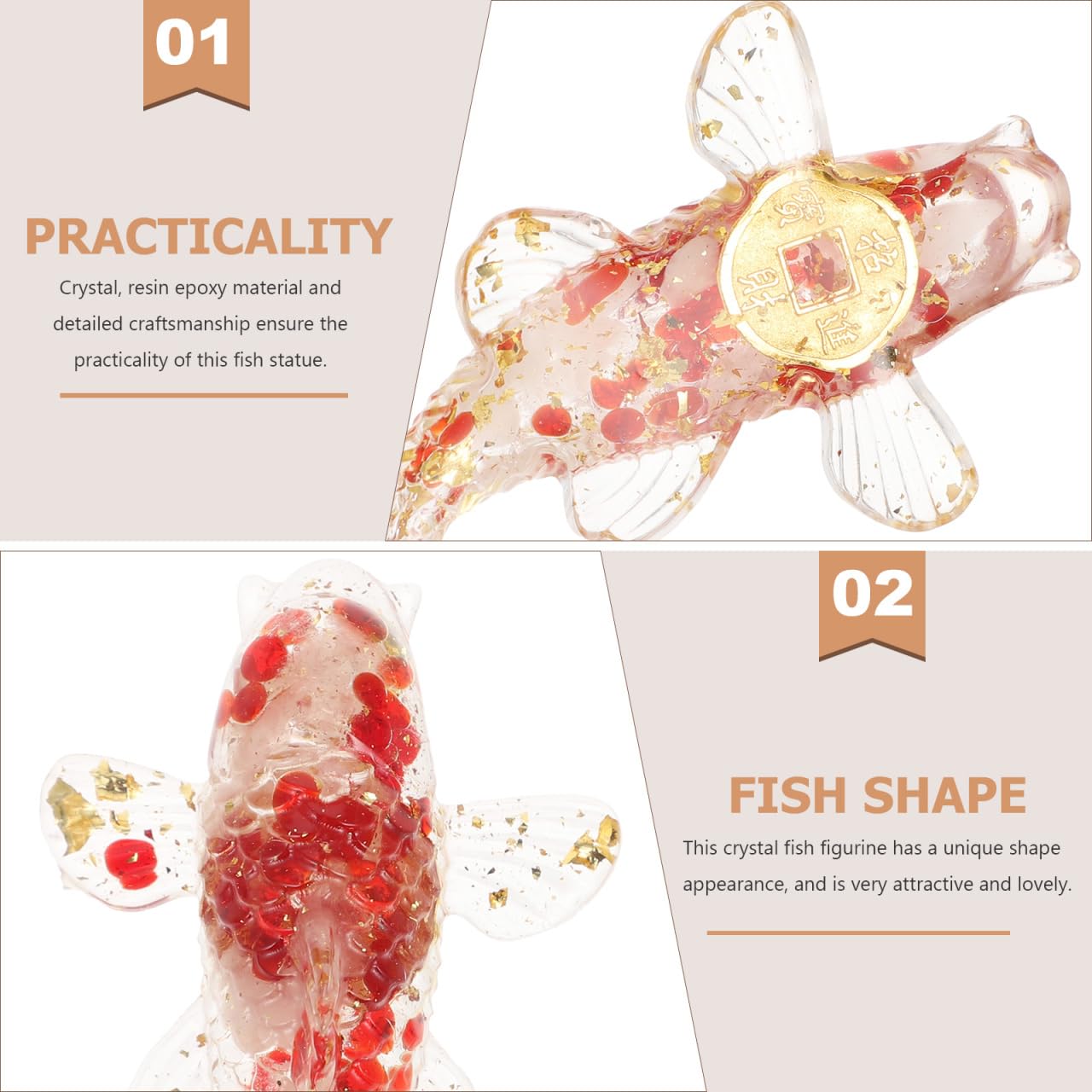 OATIPHO Miniature Crystal Koi Fish Figurines 2.36"x 1.38" 2pcs Hand-Blown Glass Koi Fish for Desk, Shelf, Bowl, Feng Shui Lucky Decor, Gift