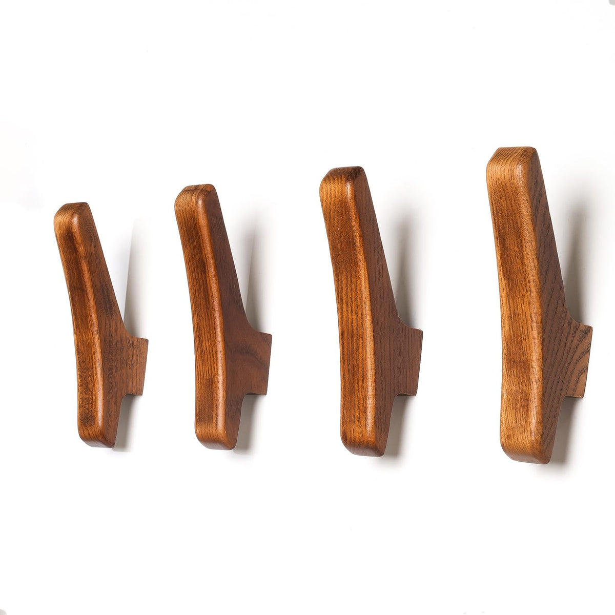 LAMGOMIN Wood Wall Hooks, Rustic Wood Coat Hooks, Minimalist Hat, Backpack, Jacket, Towel Hangers, Decorative Mounted Pegs, Durable Wall Hooks for Entryway, Bathroom and Kitchen (Brown V2, 4 Pack)