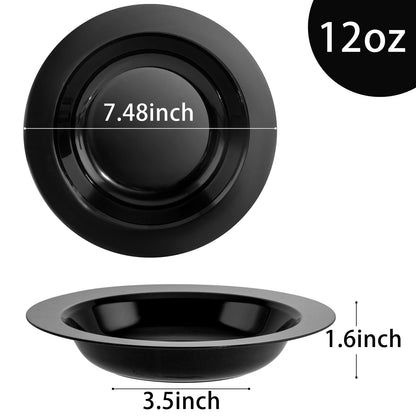 WDF 60pcs Black Plastic Bowls-12 oz Plastic Bowls Black Disposable Soup Bowls, Heavy Duty Disposable Halloween Bowls for Wedding, Party