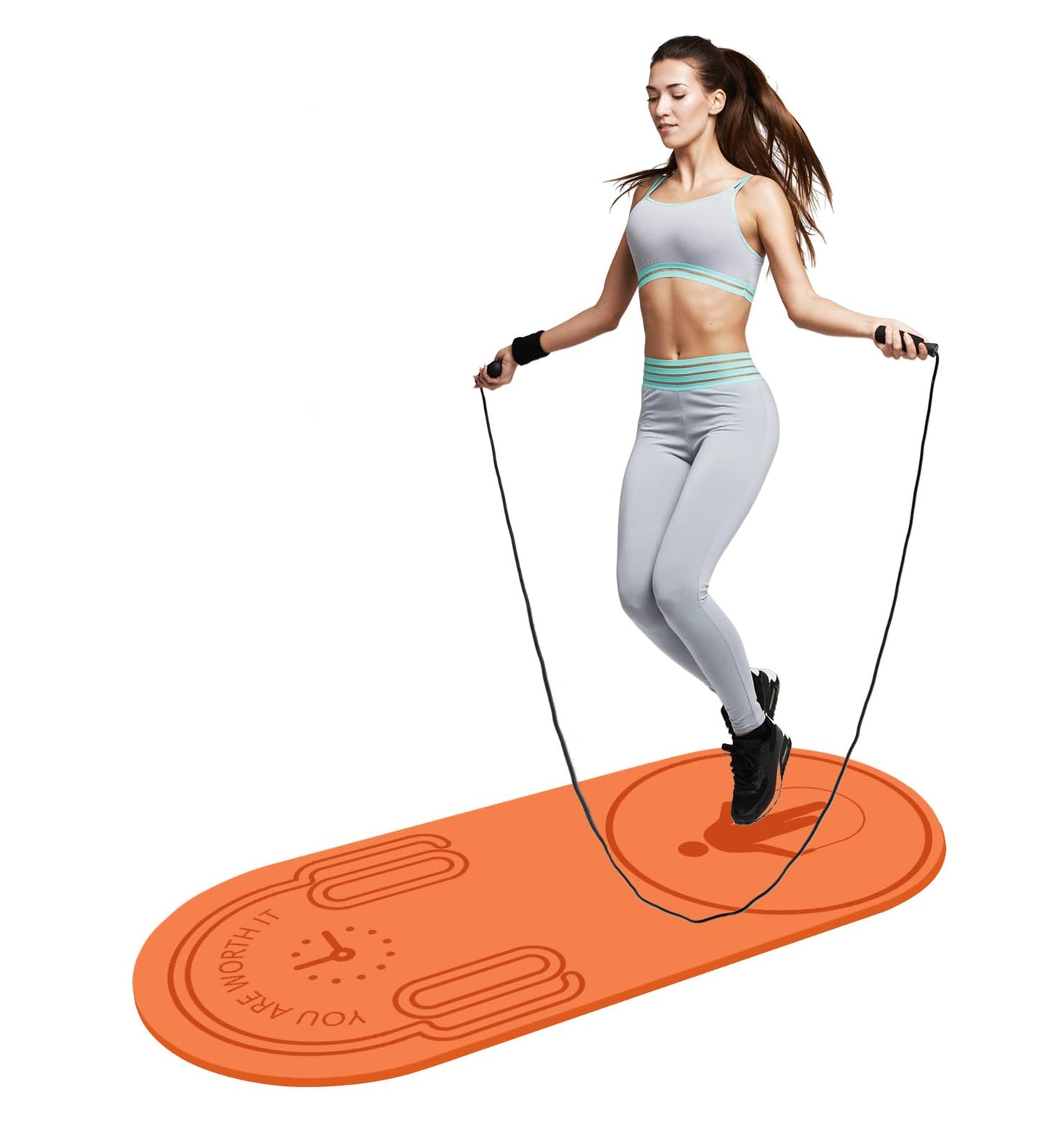LERYG 8/20/30mm Jump Rope Mat Fitness Exercise Mat Durable, Non-Slip, Workout Mats with Jump Rope & Carrying Bag for Home Gym Flooring in Orange(55"x 24"x 8mm)