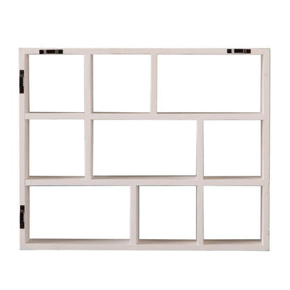 SOFE Small White Shadow Box with Shelves, Wall Shelving Unit 9-Compartments, Freestanding or Wall Mounted Curio Cabinet, Knick Knack Display Shelf, Wood Floating Cube Shelves for Walls, Collectibles