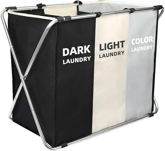 Laundry Cloth Hamper Sorter Basket Bin Foldable 3 Sections