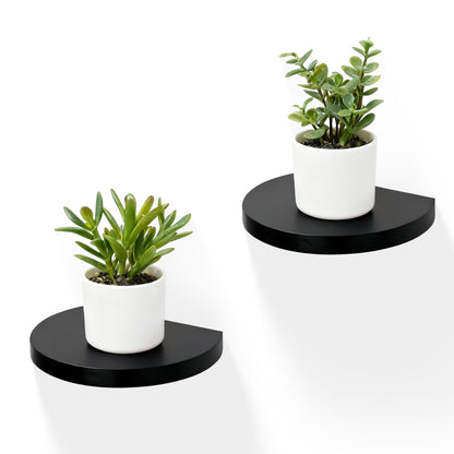 MITREL Small Wood Floating Shelves (2-Pack, 6-inch Diameter) - Round Sturdy Invisible Wall Mount Display for Small Plants,Toys,Bathroom,Living Room Storage & Modern Rustic Décor (Black)