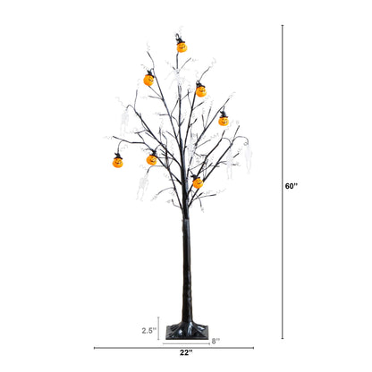 Nearly Natural 5ft Pre-Lit Halloween Pumpkins and Skulls Ornament Tree with 72 Warm White LED Lights
