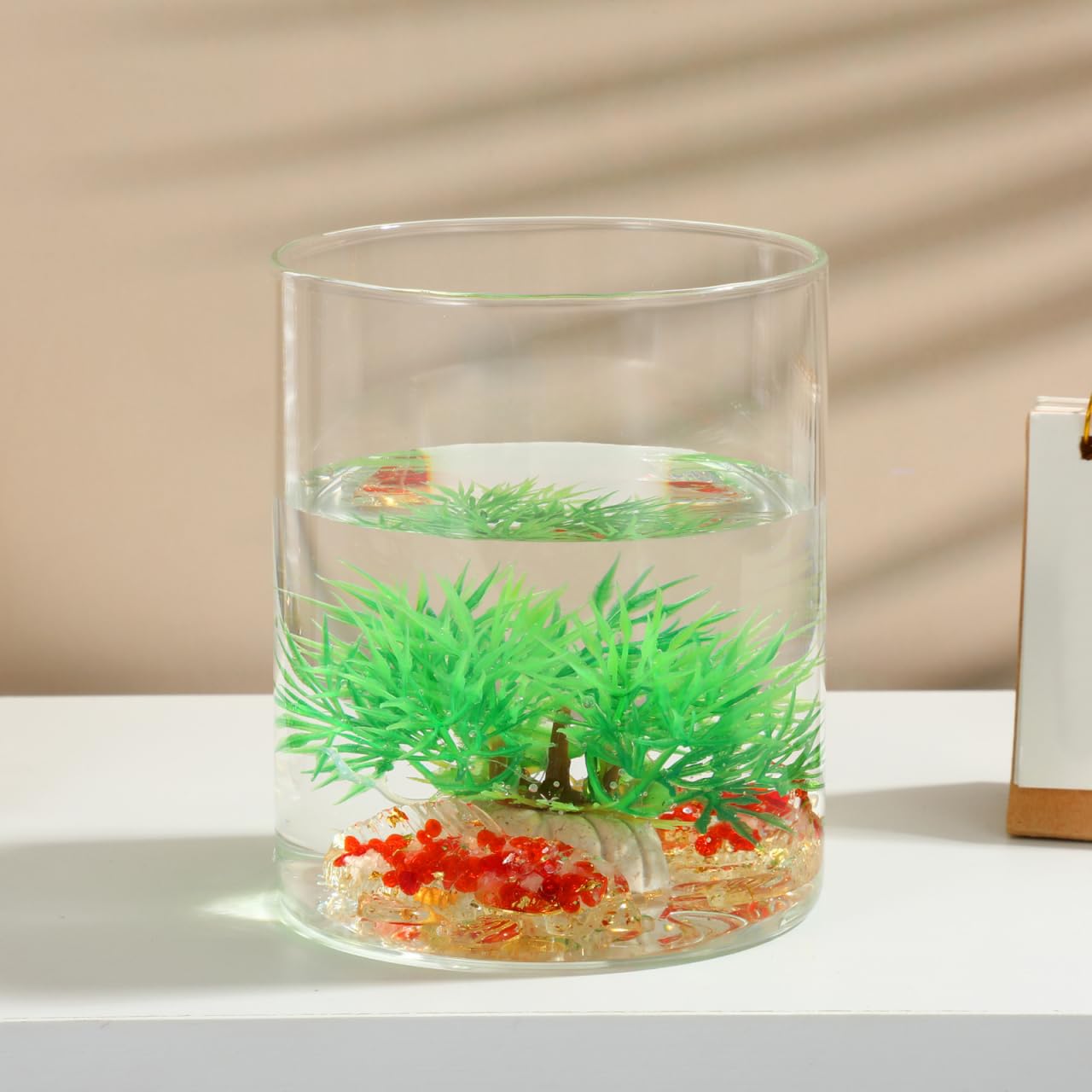 OATIPHO Miniature Crystal Koi Fish Figurines 2.36"x 1.38" 2pcs Hand-Blown Glass Koi Fish for Desk, Shelf, Bowl, Feng Shui Lucky Decor, Gift