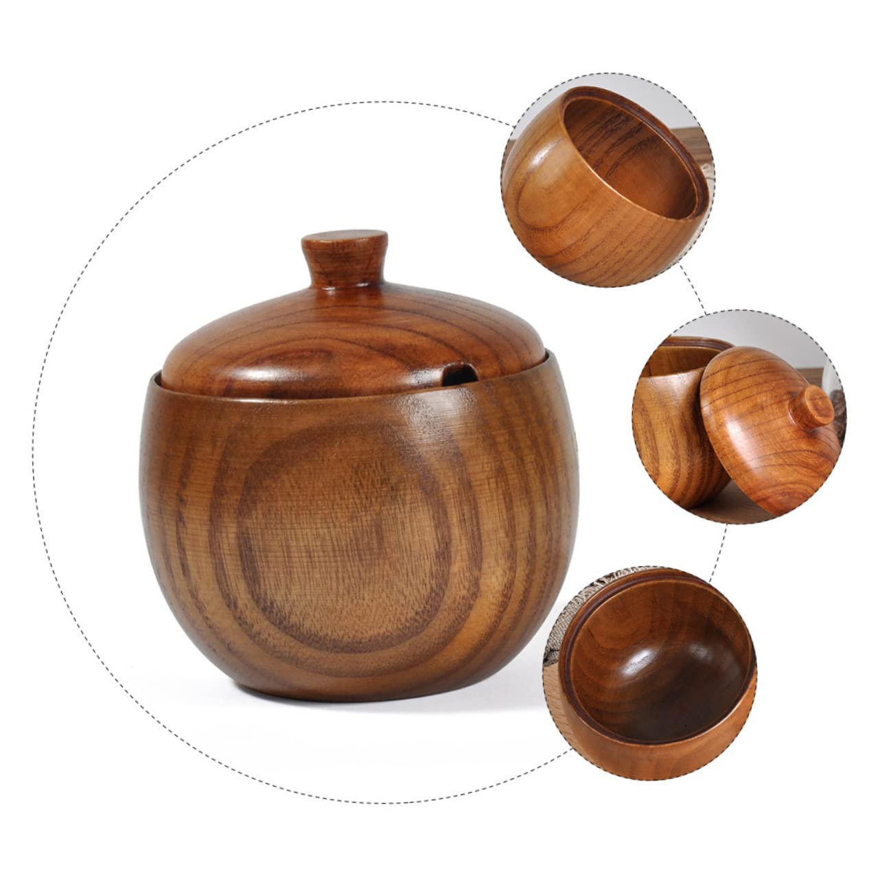 Garneck Elegant Wood Grain Condiment Pot Spice Organizer Lids Wooden Seasoning Jars for Salt Spices Seasonings Kitchen Box Lid Wood Condiment Container