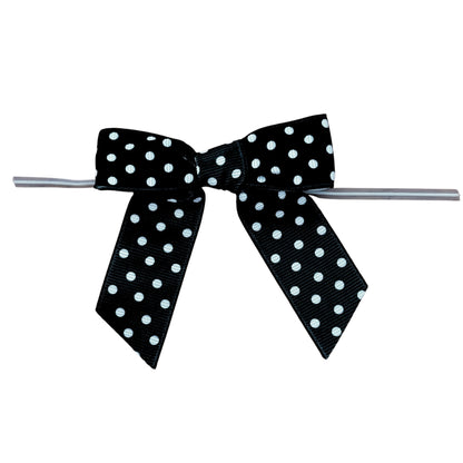 Black & White Polka Dots Pre-Tied Bows - 3" Wide, Set of 12, Grosgrain Ribbon, Wedding Embellishments, Gift Basket Decor, Party Favors, Birthday, Halloween, Christmas, Easter