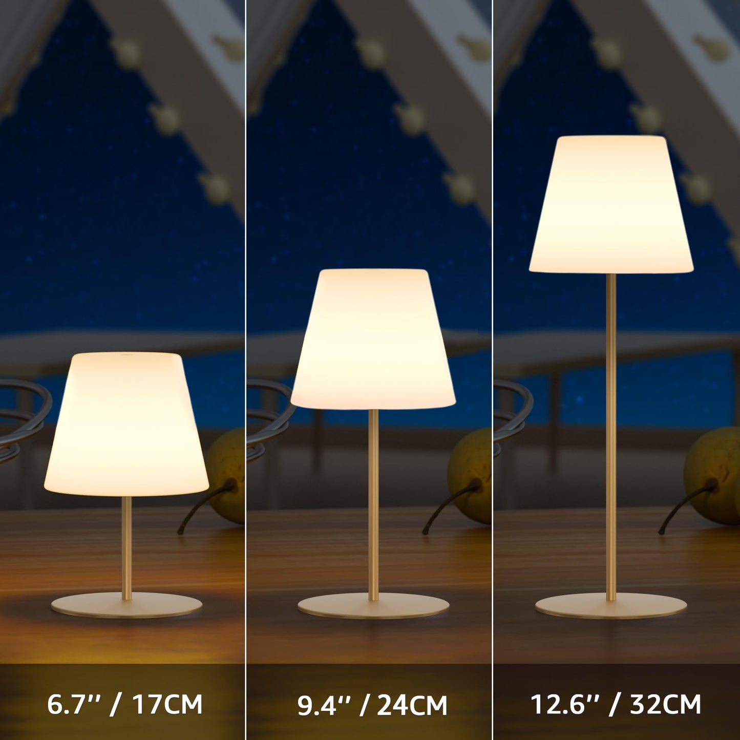 uuffoo 2 Pcs Mini Shower Lamp Rechargeable Table Lamp, Cordless Desk Lamps Bathroom Lamp Touch Warm White and RGB IP44 USB-C Cable, Easily Portable for Bedroom Bathroom Balcony Patio (Gold)