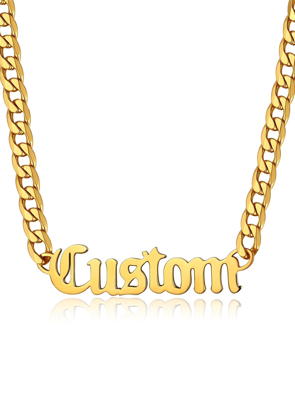 GoldChic Custom Name Necklace for Men, Gold Nameplated Personalized Initial Name Choker Necklace with Curb Chain Personalized Jewelry Gift for Women
