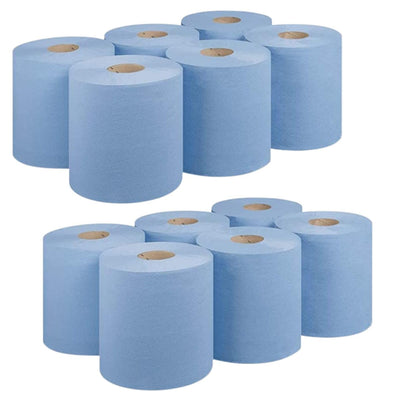 ASPECT Blue Roll Centrefeed 2 Ply Kitchen Rolls Embossed Pattern Paper Towels Strong and Absorbent Tissue Paper Wipe Away Perfect for Commercial & Kitchen Use (Blue, 12 Rolls)