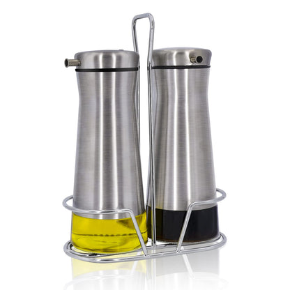 Aelga Oil And Vinegar Dispenser Set with Caddy - 2 Pack Oil Dispenser Bottle for Kitchen with No-Drip - Kitchen Decor and Accessories for Home Restaurants Weddings
