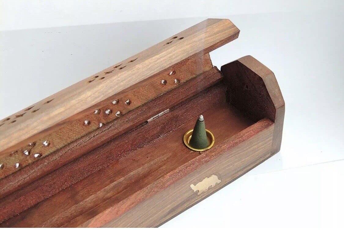 Bless-International Traditional-Handmade-Burner Wooden-Coffin-Incense-Stick-Holder Ash-Catcher-Stand (Wooden Coffin)
