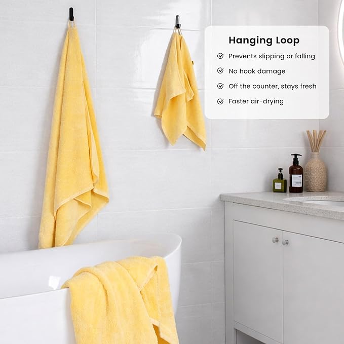 SEMAXE Yellow Bath Towel Set, 100% Cotton Absorbent Bathroom Towels