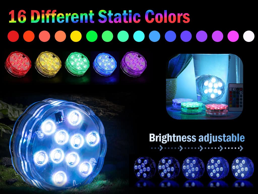 Hitopin 4 Pieces Submersible LED Lights, Waterproof Underwater Submersible Led Lights, with Remote Control, Waterproof Underwater Lights, Pond Lights, for Decorate Party, Wedding, Halloween, Christmas