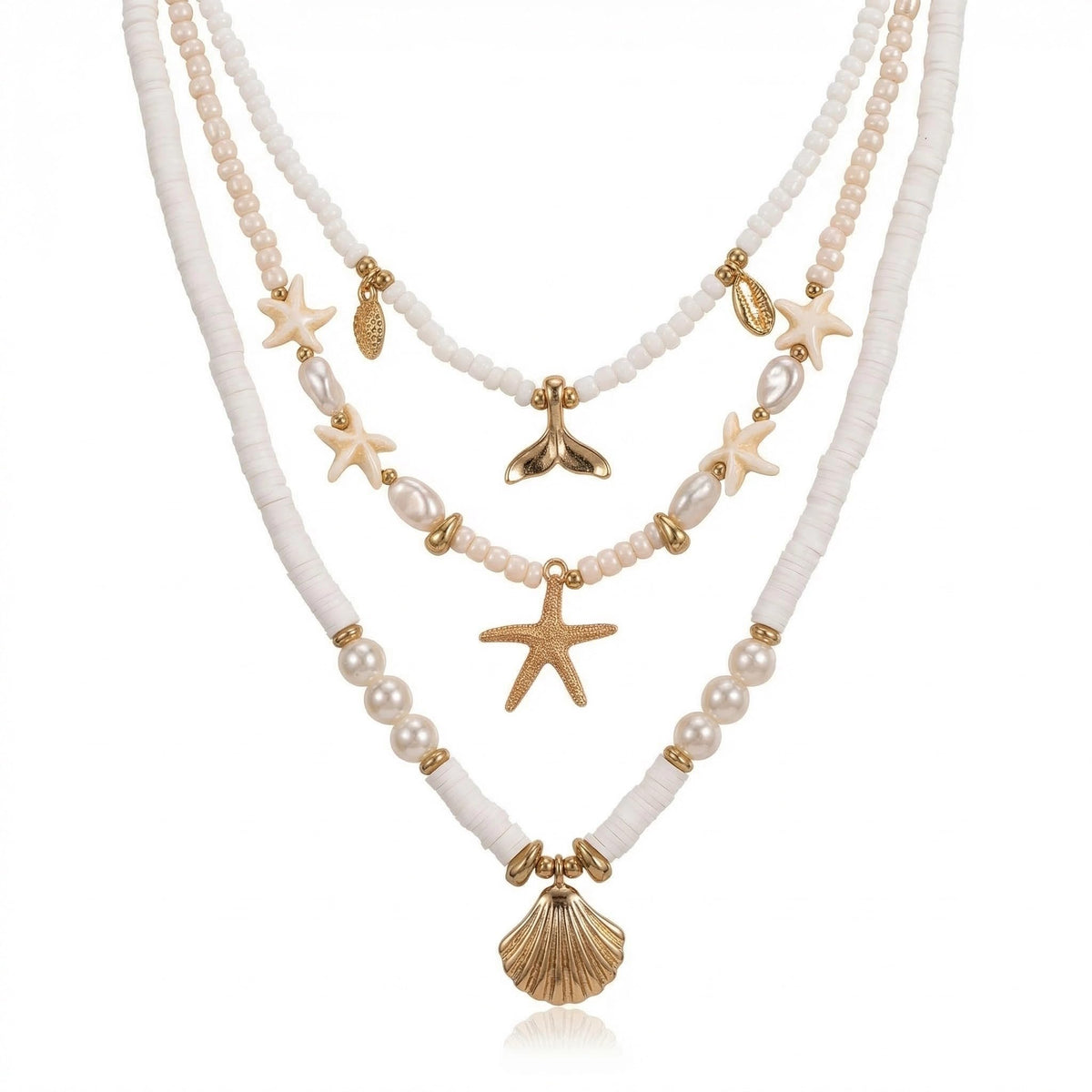 ANDKISS Shell Necklace Gold Layered SeaShell Necklace for Women Beaded Ocean Shell Choker Charm Necklaces Boho Summer Jewelry Gifts