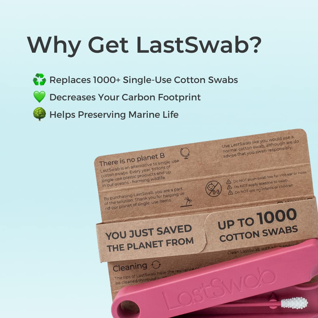 LastSwab Reusable qtips Double Pack - Reusable Cotton Swabs for Ear Wax Cleaning and Pointed qtips for Makeup removal - Zero Waste Eco friendly, Organic Sustainable products