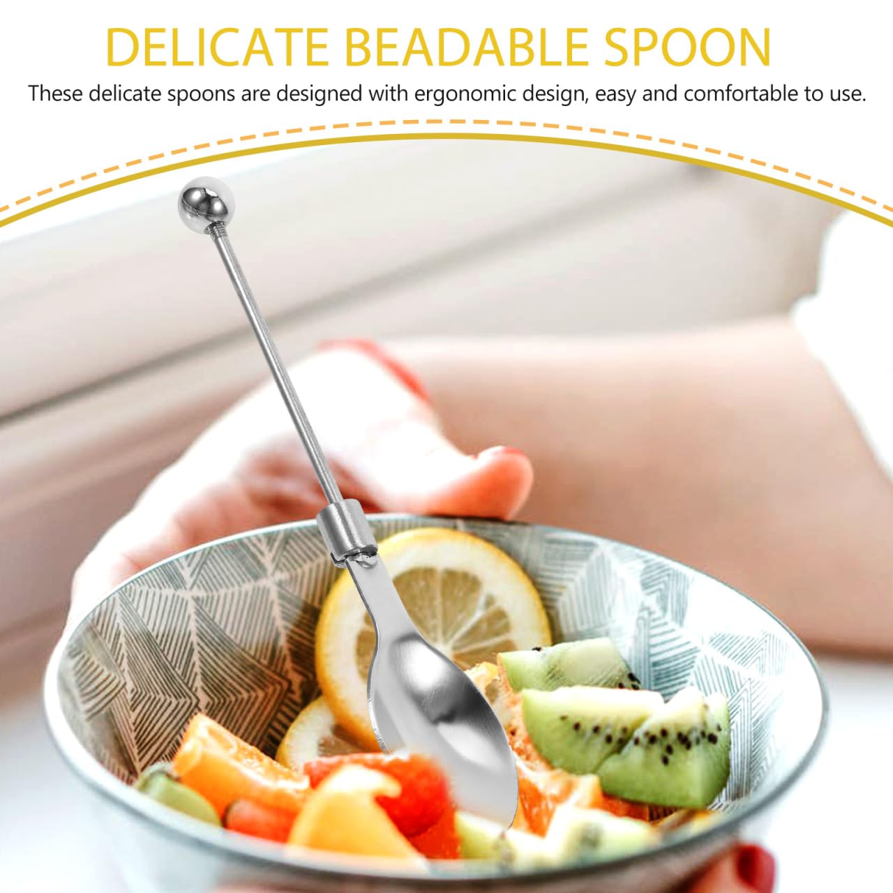 Ciieeo Beadable Tea Spoon Set 5.11 Inch Stainless Steel Ergonomic Stirring Spoons for Coffee Tea Desserts and Diy Bead Crafts Pack of 5