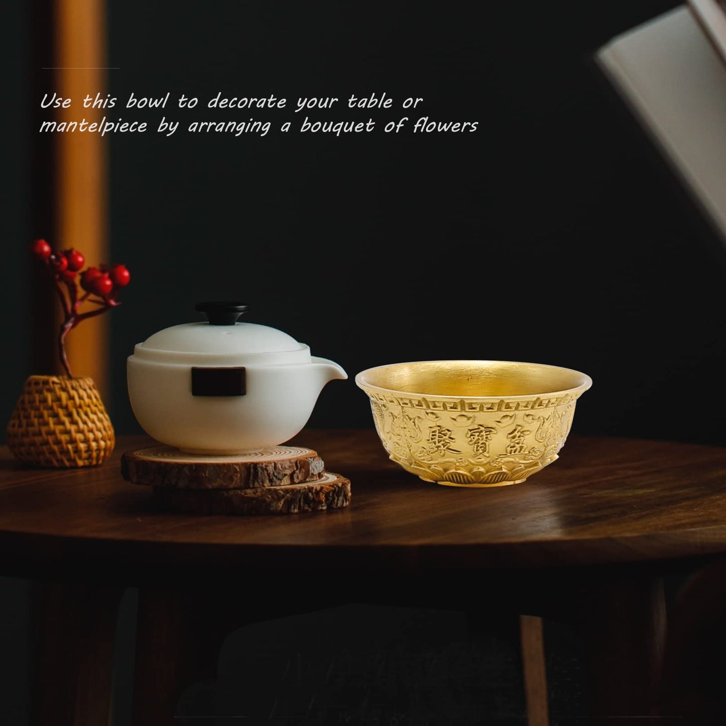 LIDSCURA 3.1 inch Feng Shui Treasure Basin Wealth Prosperity Bowl, Mini Brass Cornucopia/Golden Offering Bowl Good Luck Table Centerpieces Home Office Decorations(Golden)