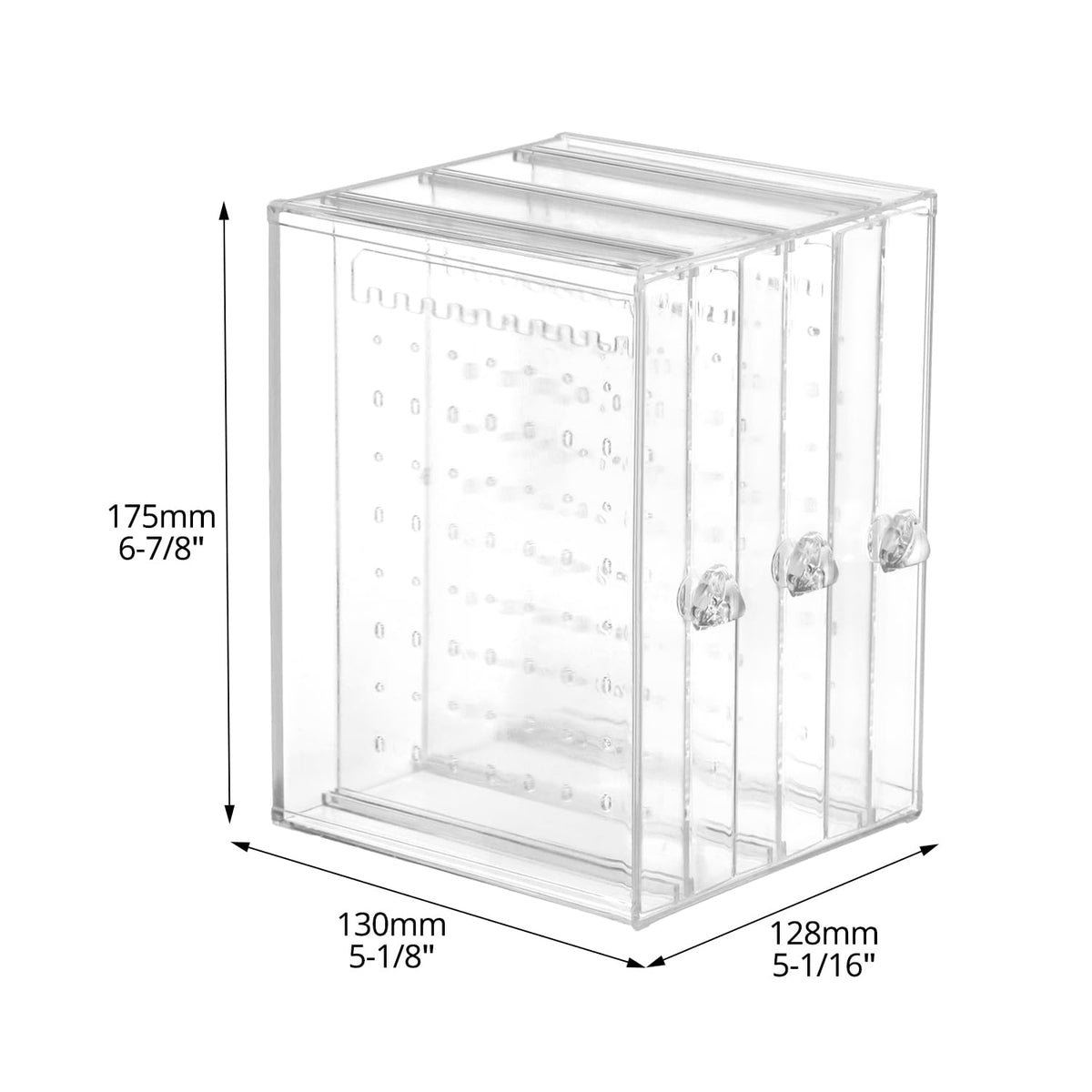 QWORK Clear Acrylic Jewelry Storage Box - Earring Display Stand Holder with 3 Vertical Slide-Out Drawers, 216 Earring Holes & 36 Necklace Grooves