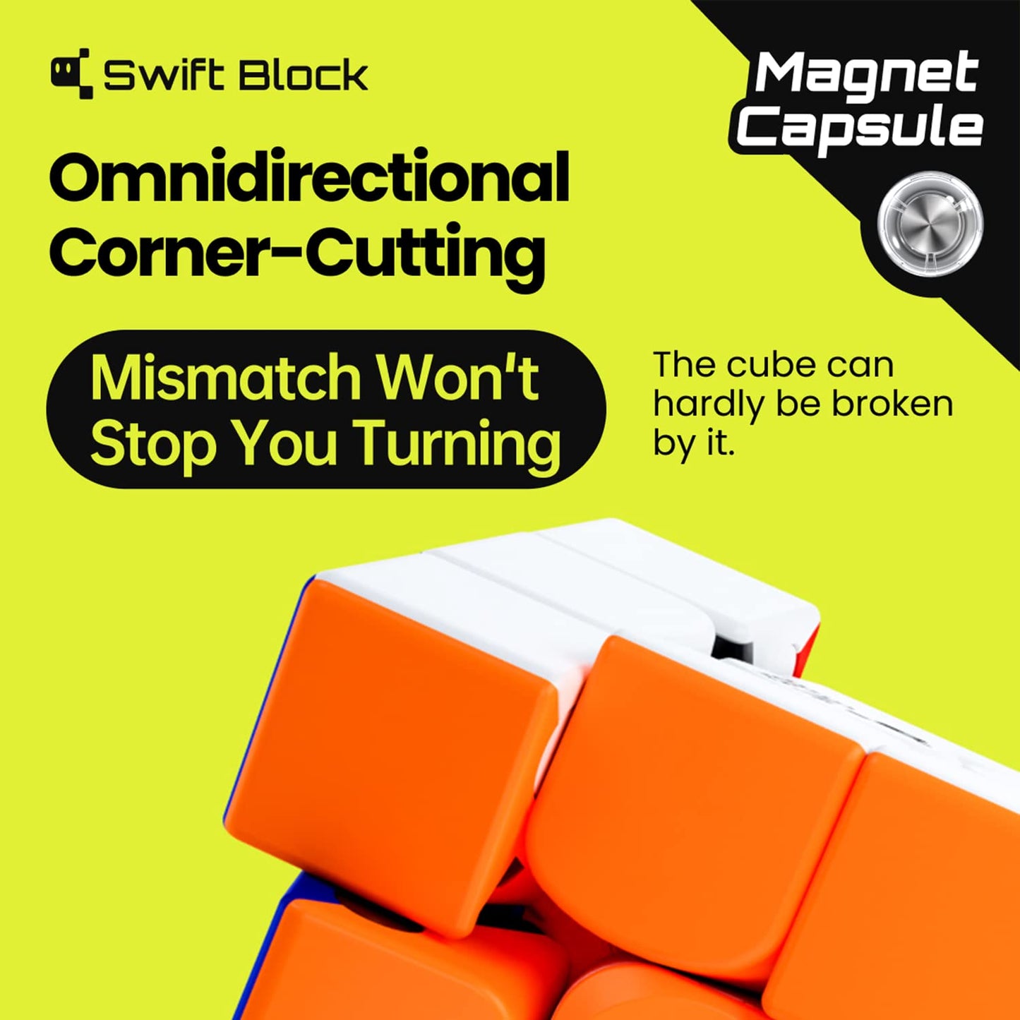 Swift Block 355S 3x3 Magnetic Speed Cube, Professional Magic Cube with 48 Magnets Fast Smooth Turning, Adjustable Elasticity Solid Durable & Stickerless for Kids and Adult