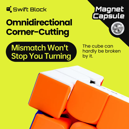 Swift Block 355S 3x3 Magnetic Speed Cube, Professional Magic Cube with 48 Magnets Fast Smooth Turning, Adjustable Elasticity Solid Durable & Stickerless for Kids and Adult