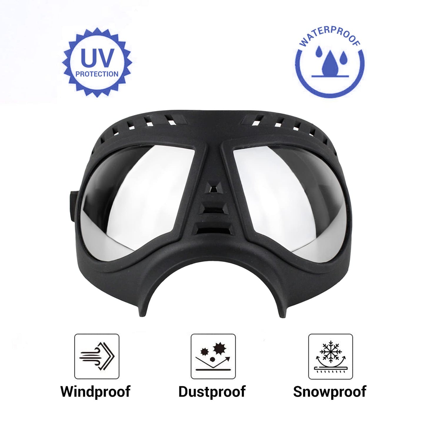 Namsan Dog Goggles Medium-Large Dog Anti-UV Sunglasses Windproof Snowproof Soft Frame Glasses for Long Snout Dogs Eyes Protection, Black