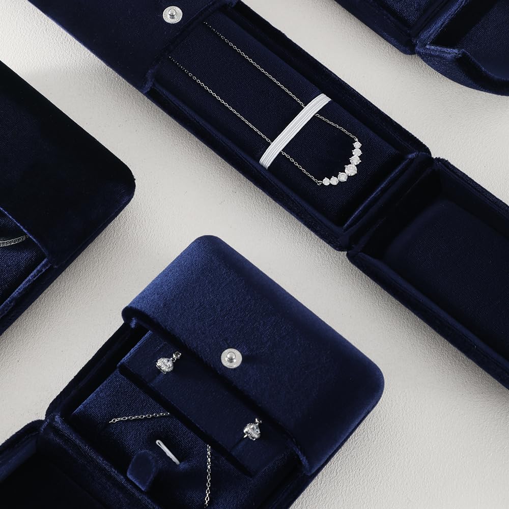 Yinbeini Necklace Jewelry Box，Velvet Earring Gift boxes Display，Valentine Necklaces Holder for Women，Men Earrings Storage Cases (Blue)