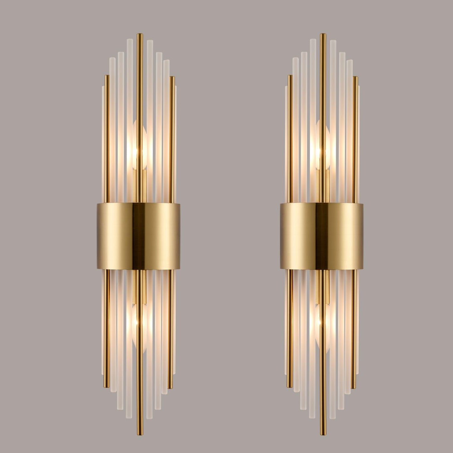 SHAWNKEY 2-Light Modern Crystal Wall Sconces Titanium Gold Vanity Wall Light with Frosted Glass Luxury Set of 2 Wall Light Fixtures for Bedroom Living Room Dining Room Vanity Mirror Light