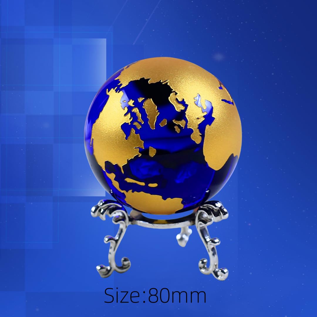 Besot Crystal Glass Marbles earth globe world map Quartz Crystals Sphere terrarium Desk Ornaments nautical home decor (Gold 3.15inch)