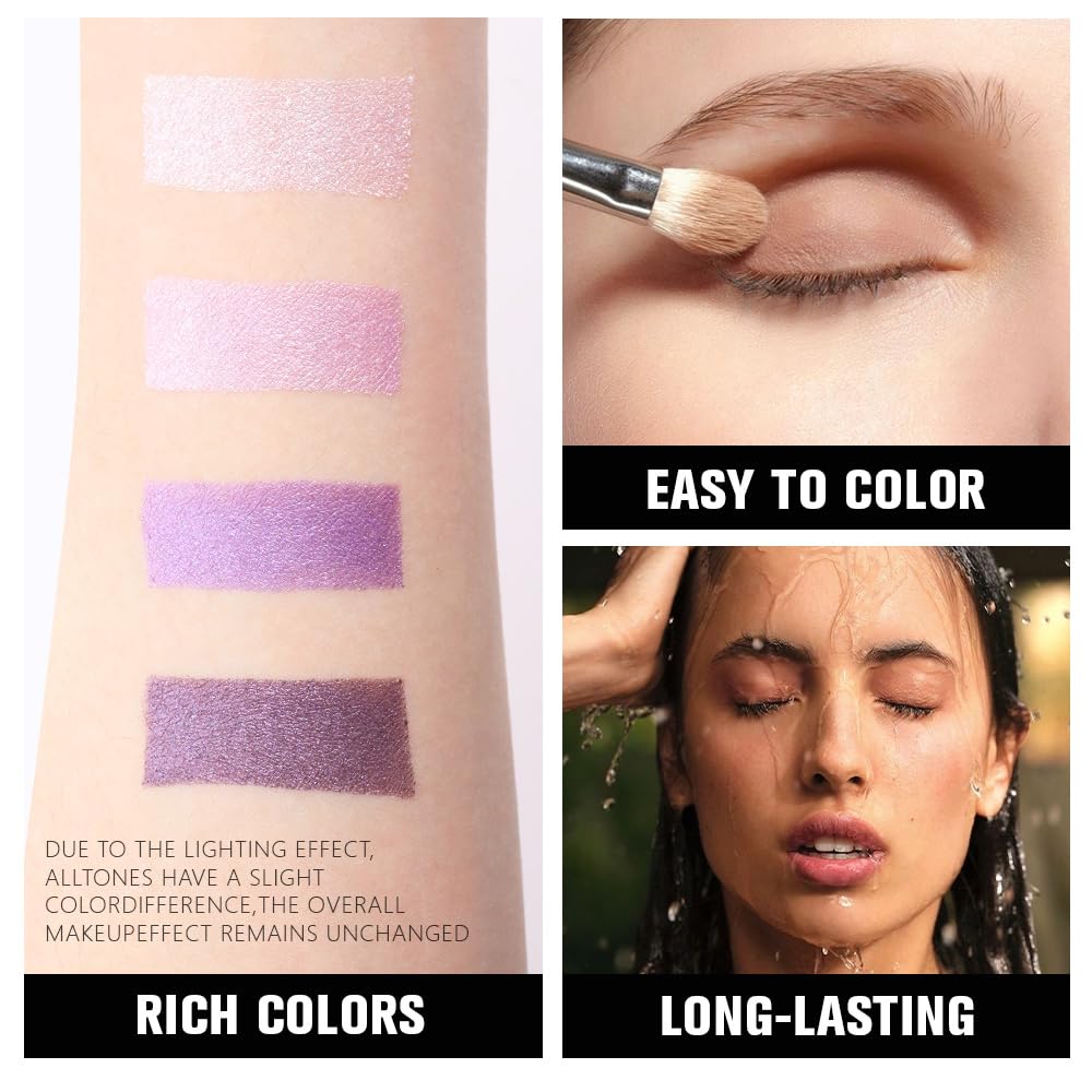 HHLTOH 4 Colors Dark Purple Pink Eye Shadow Powder Palette Makeup, Neutral Matte Shimmer Cream Quads Eyeshadow Palette for Women Highly Pigmented Waterproof, paleta de sombras de ojos, Vegan, 05