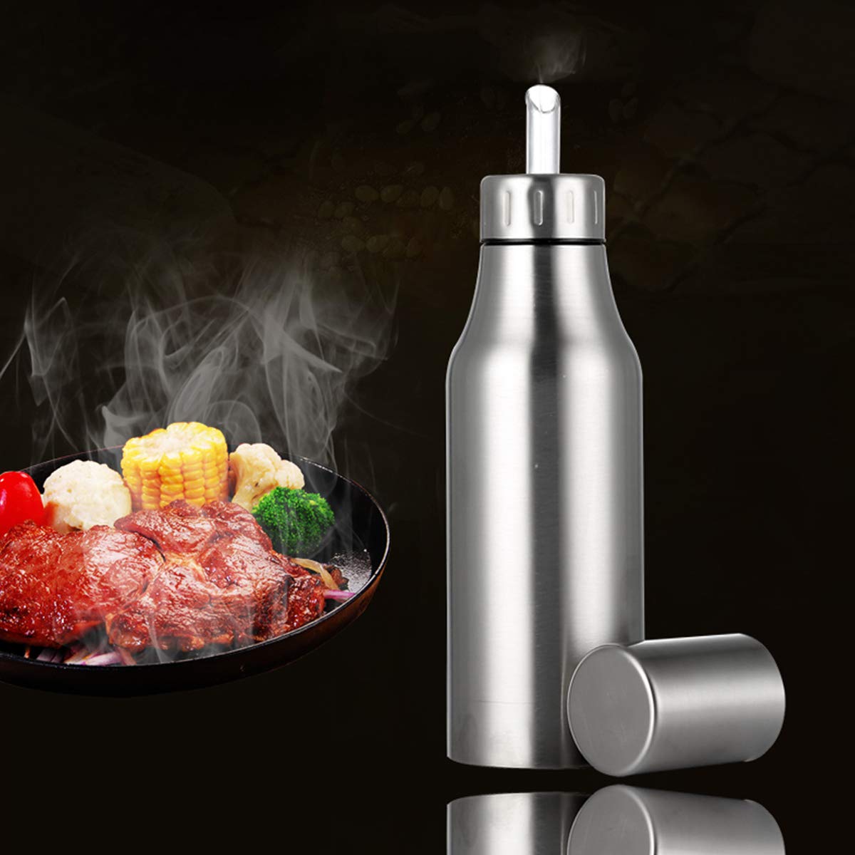 Olive Oil Dispenser Bottle Stainless Steel Leak Proof Olive Oil Decanter for Kitchen (500ML/17Oz)