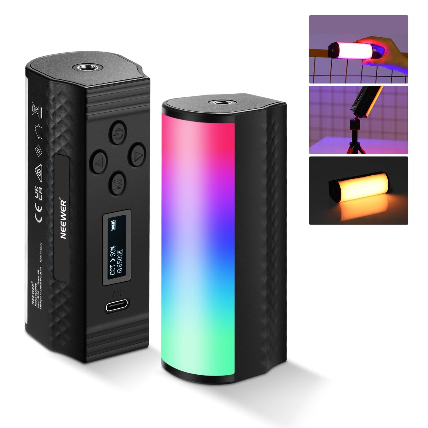 NEEWER Basic Magnetic Handheld Light Wand, 360° Full RGB Mini LED Video Light Stick, 2500mAh Battery, 2500-8500K Dimmable Camera Tube Light for Studio Photography TikTok YouTube Vlog, TL96RGB