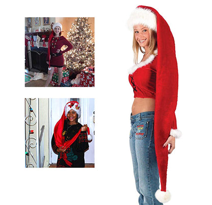 ALIMITOPIA 5 Feet Long Christmas Santa Hat,Overlength Plush Christmas Santa Claus Xmas Long-tail Cap Hat(One Size Fits All,Red)