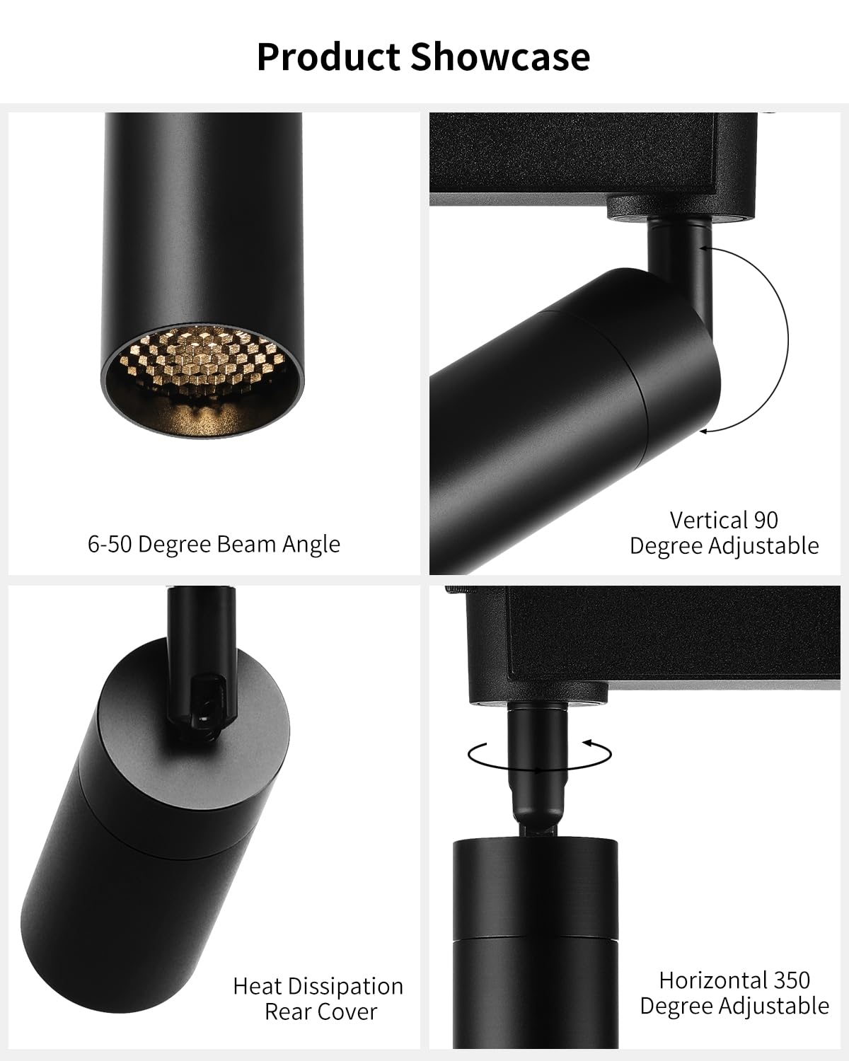 Gpaillumic LED Zoomable Ceiling Spotlight 7W Adjustable Beam Angle 6-50° Swivelable Angle CRI 97 Black Aluminum Accent Lamp for Corridor Mural Living Room - COB Chip