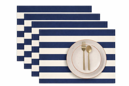 Folkulture Placemats Set of 4 (13 x 19) | 100% Cotton,Cute,Heat Resistant,Machine Washable Striped Place Mats | Blue & White Rectangular Table Placemats or Dining Table Mats
