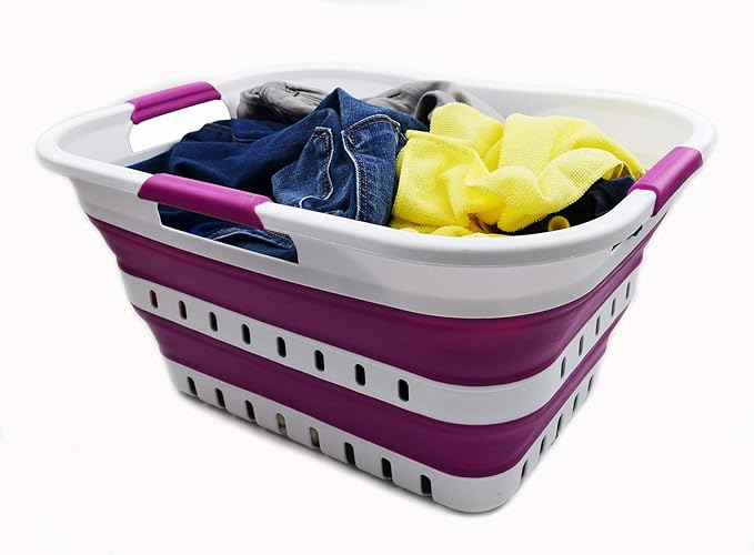 SAMMART 30L Collapsible 3 Handled Plastic Laundry Basket