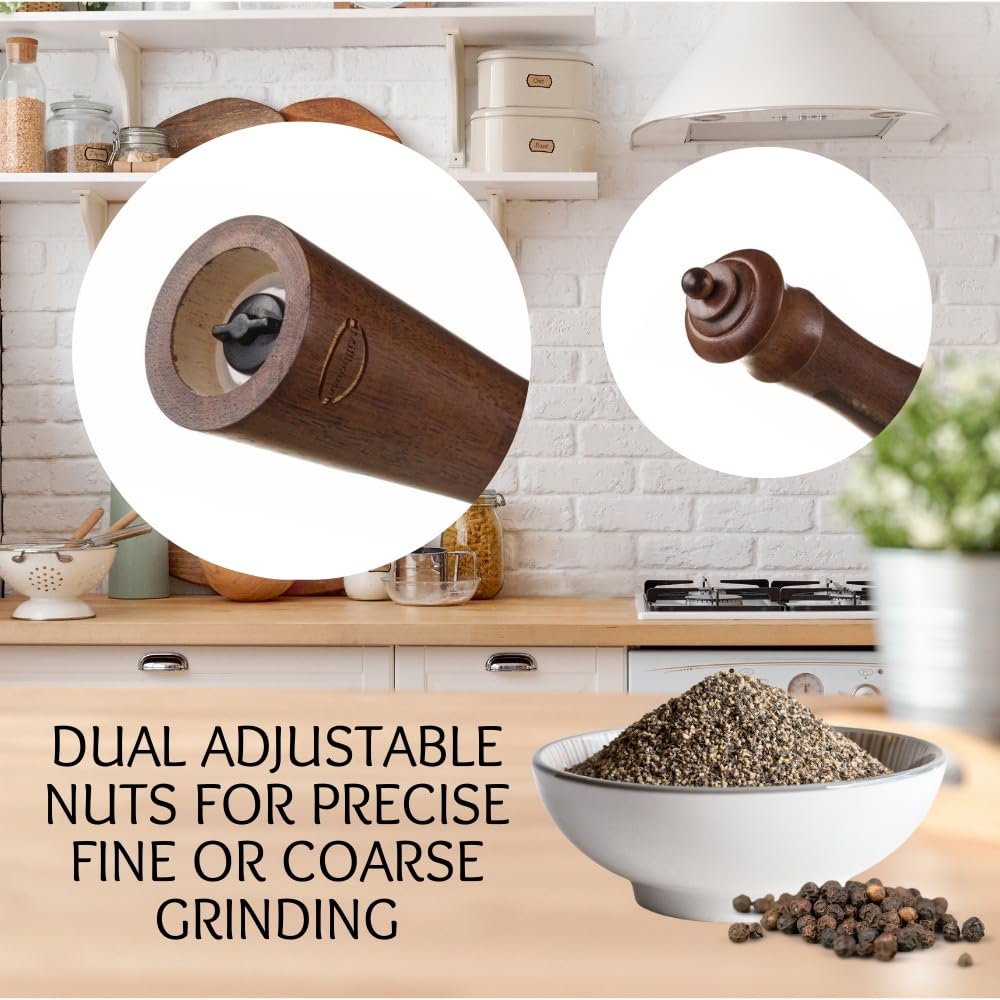 King & Queen Chess Piece Pepper Grinder, Set of 2 Salt and Pepper Grinder set Manual, Refillable Salt and Pepper Mills, Perfect Kitchen Decor, Essential Kitchen Gift for Chess Enthusiasts (9 Inch)