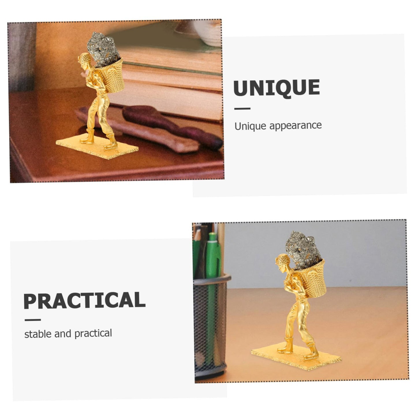 Cabilock Mineral Stone Miner Figurine with Basket Unique Irregular Ore Decoration for Home Office and Desk Natural Style Mineral Adornment for Creative Home Decor