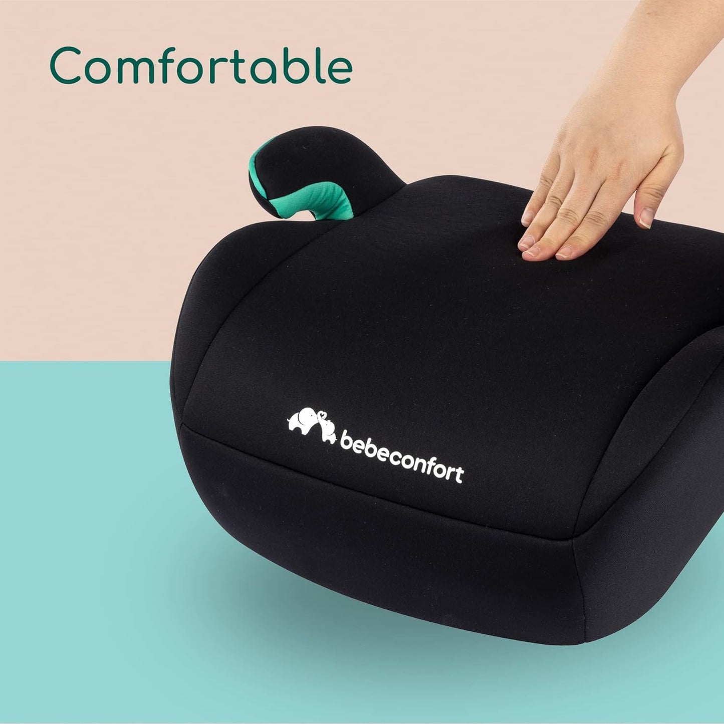 Bebeconfort Manga i-Safe, Car Booster Seat, 6–12 Years, 125–150cm, Child Booster Seat, Compact & Lightweight (<1kg), Easy Belt Installation, Fully Padded, Soft-Touch Fabrics, Full Black