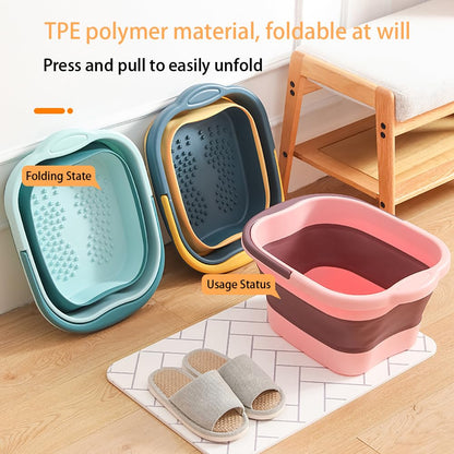 Collapsible Foot Spa Bath Massager for Dry Cracked Feet, Feet Soaking Tub with Massage Acupoint, Pedicure Foot Soak Basin Plastic Bucket with Handle(Green)