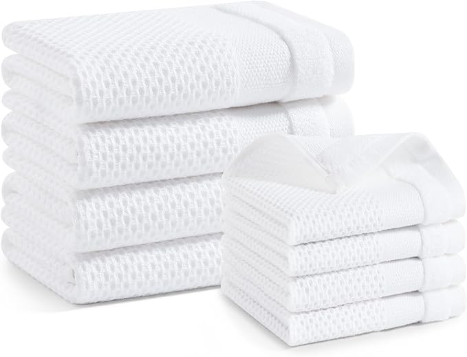 Homaxy Kitchen Towels and Dishcloths Set, 12 x 12 and 13 x 28 Inches, Super