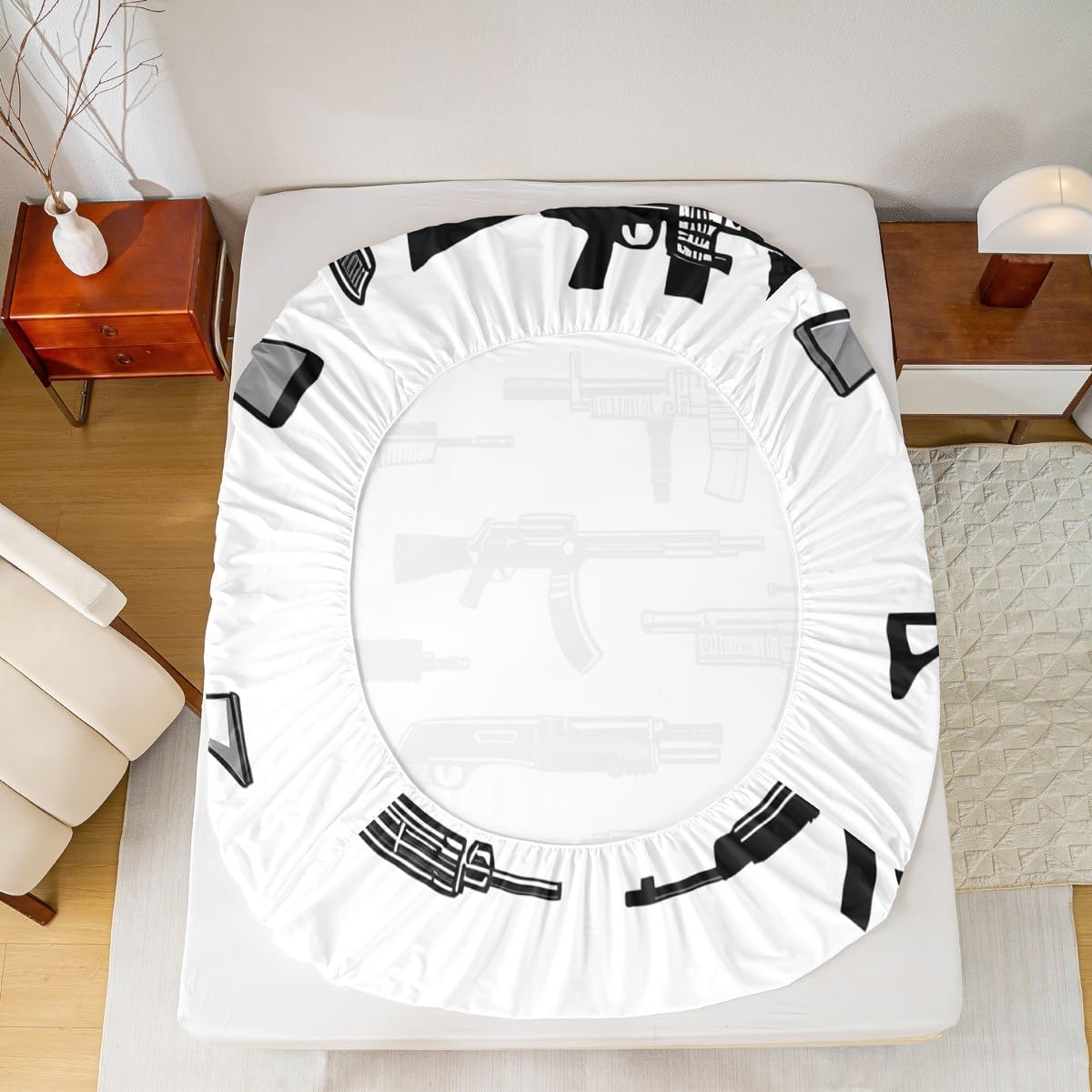 Feelyou Gun Bed Sheets Set Soft Deep Pocket Bedding Queen Size Includes 1 Fitted Sheet & 2 Pillowcases (No Flat Sheet)