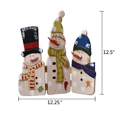 E-view Christmas Decorations Wood Snowman Sign Holiday Xmas Home Decor Wooden Folding Triple Snowmen Screen Rustic Decorative Ornaments for Table Top Fireplace (Snowman)