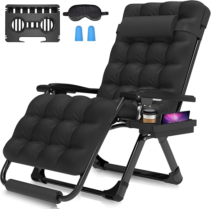 Suteck Oversized Zero Gravity Chair,29In XL Lounge Chair w/Removable Cushion&Headrest, Reclining Camping Chair w/Upgraded Lock and Footrest, Reclining Patio Chairs Recliner for Indoor Outdoor