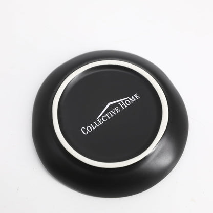 COLLECTIVE HOME - Ceramic Jewelry Tray, Decorative Trinket Dish for Rings Earrings Necklaces Bracelet Watch Keys, Birthday Mother's Day Christmas Gift for Women, 4.75", Black Surface (l)