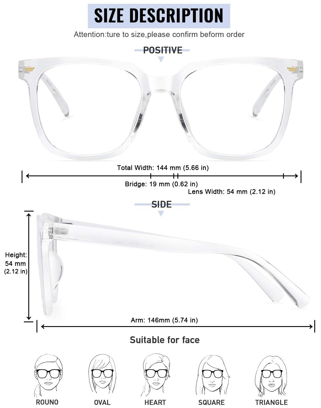 PANNER Oversized Square Blue Light Blocking Glasses for Women Men Anti Glare Reduce Eyestrain Computer Glasses(Clear)