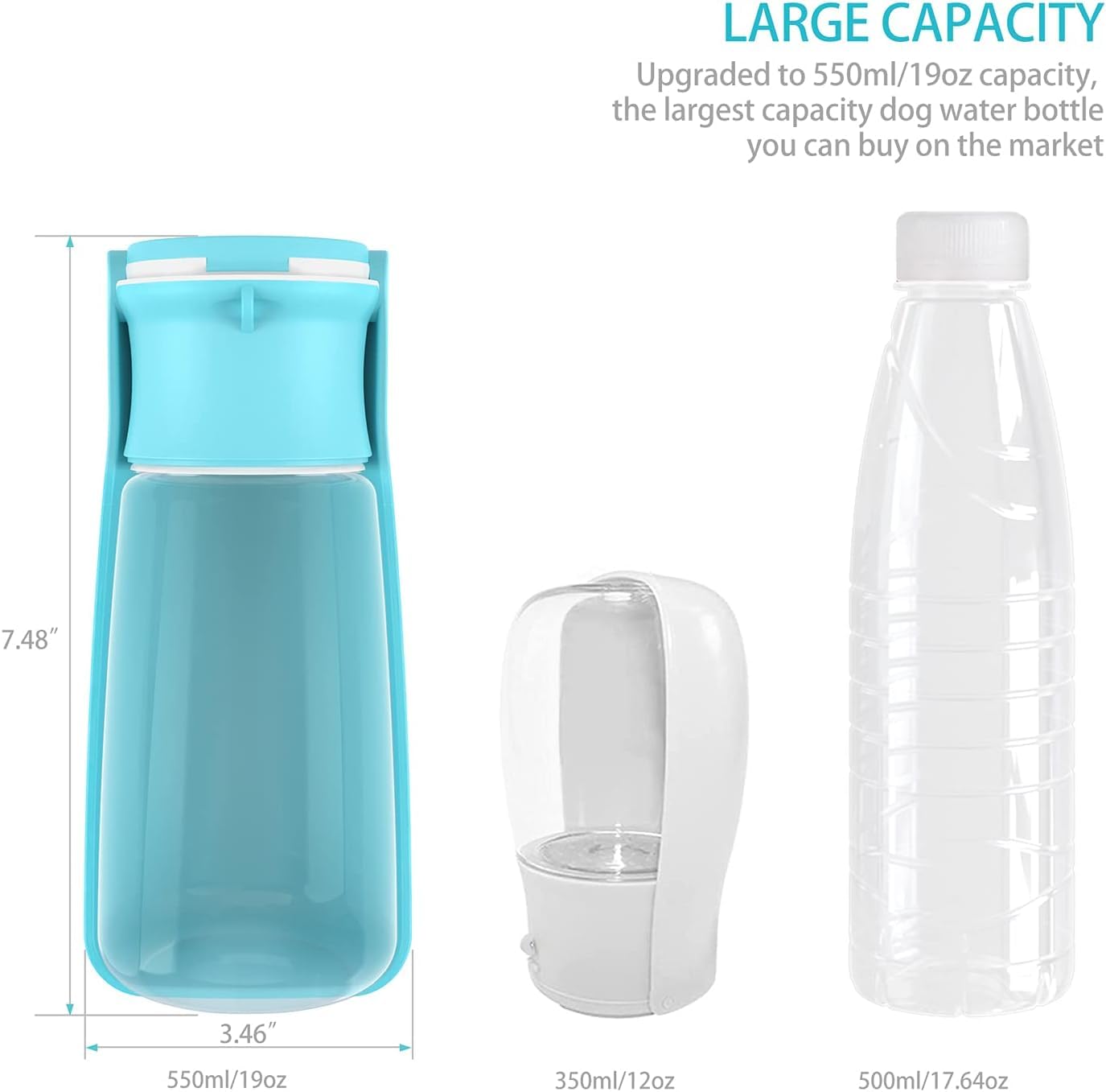 SOICTA Portable Dog Small Animals Water Bottle for Walking 19 OZ or 12 OZ Pet Water Bottles for Puppy Medium Large Dogs Little Animals Water Dispenser Dog Small Animals Water Bowl (19OZ Blue)