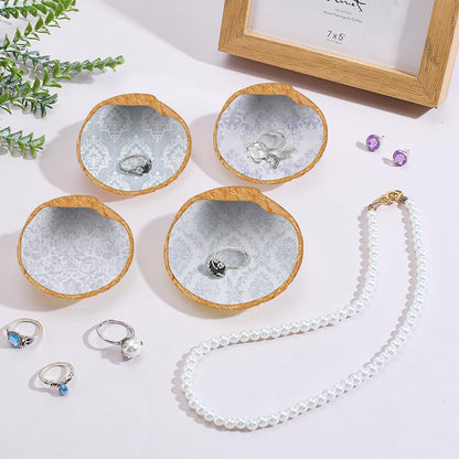 WEBEEDY 5 Sets Oyster Shell Jewelry Dish Kit Ring Holder Tray Trinket Dish with Decoupage Paper Jewelry Organizing Tray Adults Craft Kit for Earrings Rings Bracelet Necklace Storage