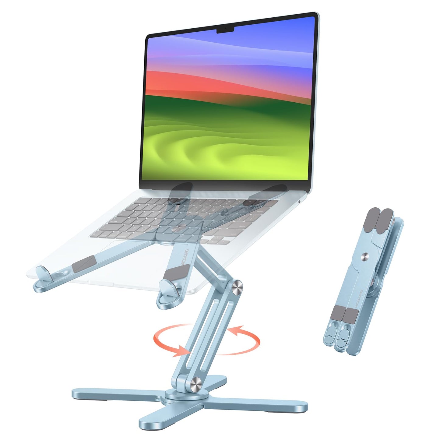 OMOTON 360° Rotating Laptop Stand Riser for Desk, Ergonomic Foldable Computer Stand Adjustable Height Angles for Collaborative Work, Easy Storage Fit Macbooks,All Laptops up to 16 inches, Silver
