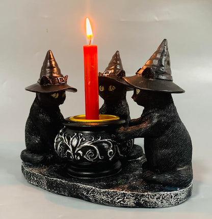 zhuja Black Cat Statue Decor Gothic Halloween Candle Holders Candlestick Decoration Wichy Figure Weird Jars Desk(Candle Holder)